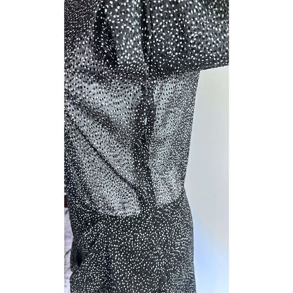 ZARA TRAFALUC BLACK WHITE DOT PRINT SEMI SHEER CROSSOVER TIE COCKTAIL DRESS LONG - Picture 14 of 15